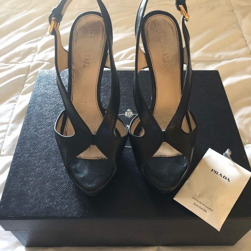 Prada  Retro Sling Back Black Heels 36.5